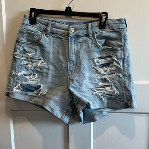 EUC American Eagle Curvy Mom Distressed Jean Shorts with Embroidered Flowers